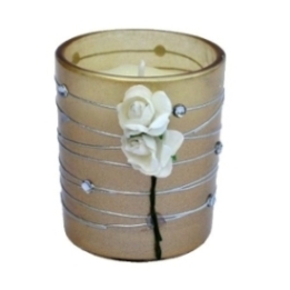 Duft Kerzenglas in Gold mit Deko Rosen