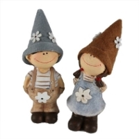2er Set Sommerdeko Kinder mit Filzhüten stehend
