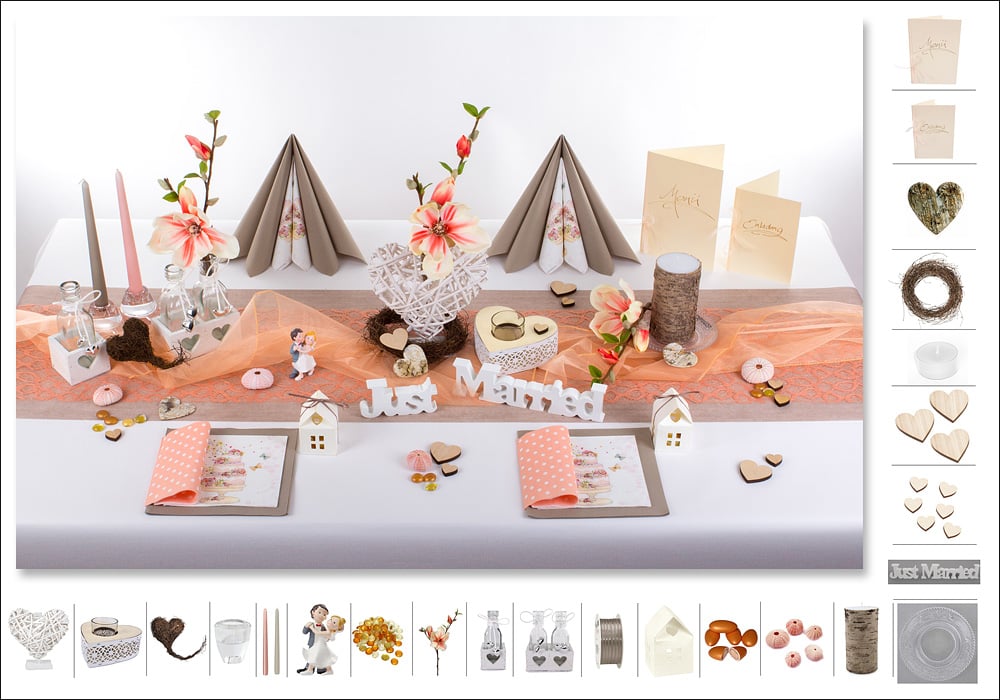 Tischdeko Hochzeit in Apricot mit schönen Akzenten - Tafeldeko